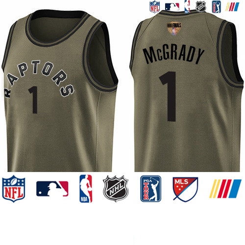 Personalized Raptors #1 Tracy Mcgrady Green Salute to Service 2019 Finals Bound Basketball Swingman Jersey