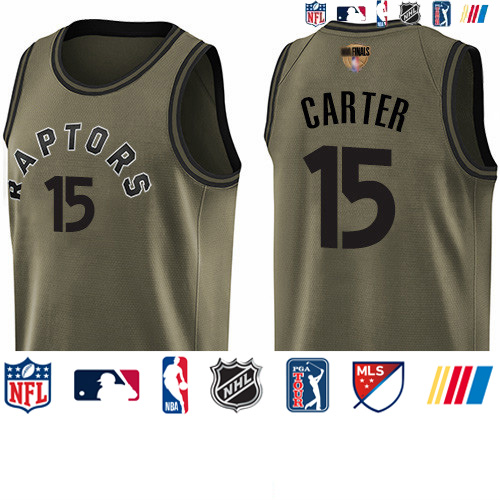 Personalized Raptors #15 Vince Carter Green Salute to Service 2019 Finals Bound Basketball Swingman Jersey