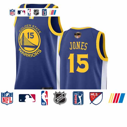 Personalized Warriors #15 Damian Jones Blue 2019 Finals Bound Basketball Swingman Icon Edition Jersey