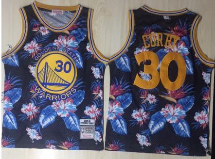 Personalized Warriors 30 Stephen Curry Black 1996-97 Hardwood Classics Floral Fashion Swingman Jersey