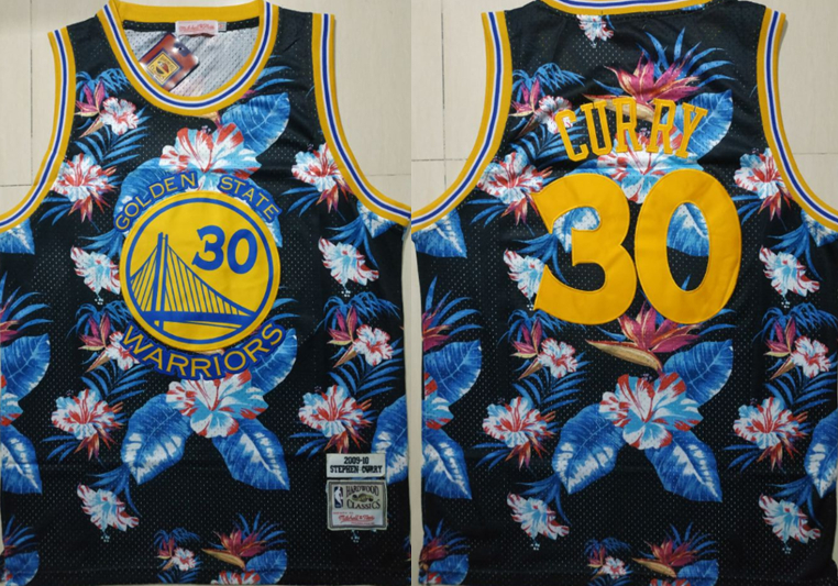 Personalized Warriors 30 Stephen Curry Black 2009-10 Hardwood Classics Floral Fashion Swingman Jersey