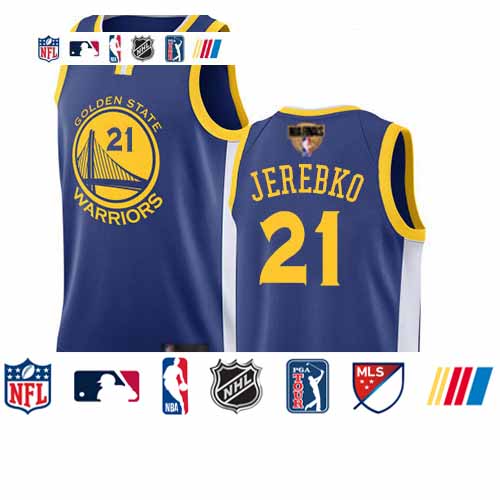 Personalized Warriors #21 Jonas Jerebko Blue 2019 Finals Bound Basketball Swingman Icon Edition Jersey