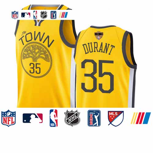 Personalized Warriors #35 Kevin Durant Gold 2019 Finals Bound Basketball Swingman Earned Edition Jersey