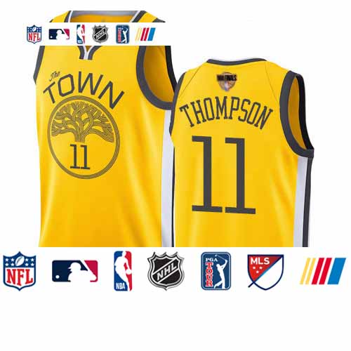 Personalized Warriors #11 Klay Thompson Gold 2019 Finals Bound Basketball Swingman Earned Edition Jersey