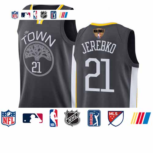 Personalized Warriors #21 Jonas Jerebko Black 2019 Finals Bound Basketball Swingman Statement Edition Jersey