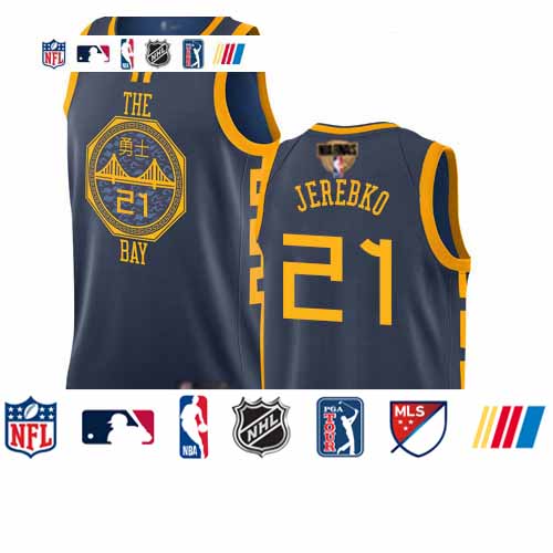 Personalized Warriors #21 Jonas Jerebko Navy 2019 Finals Bound Basketball Swingman City Edition 2018 19 Jersey
