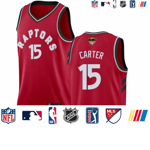Personalized Raptors #15 Vince Carter Red 2019 Finals Bound Basketball Swingman Icon Edition Jersey