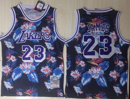 Personalized Lakers 23 Lebron James Black 1996-97 Hardwood Classics Floral Fashion Swingman Jersey