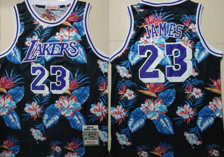 Personalized Lakers 23 Lebron James Black 2018-19 Hardwood Classics Floral Fashion Swingman Jersey