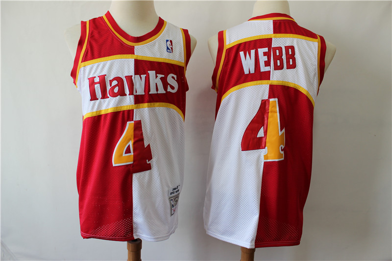 Personalized Hawks 4 Spud Webb Red Whhite 1986-87 Hardwood Classics Jersey