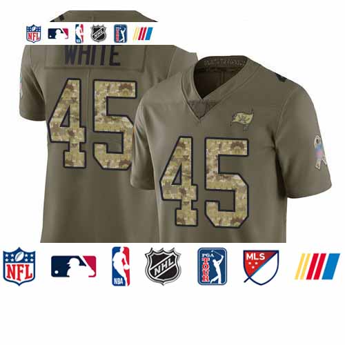 Personalized Buccaneers #45 Devin White Olive Camo Youth Stitched Football Limited 2017 Salute to Service Jersey