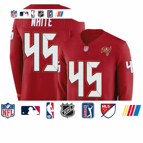 Personalized Buccaneers #45 Devin White Red Team Color Youth Stitched Football Limited Therma Long Sleeve Jersey