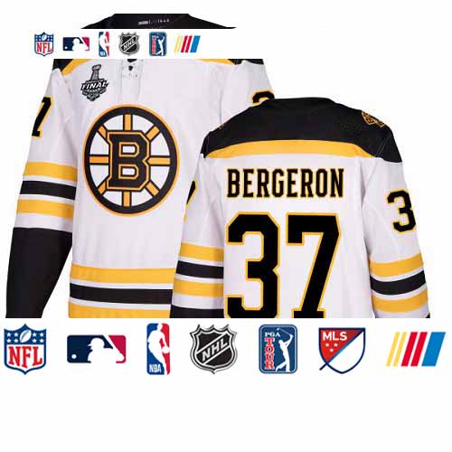 Personalized Bruins #37 Patrice Bergeron White Road Authentic Stanley Cup Final Bound Youth Stitched Hockey Jersey
