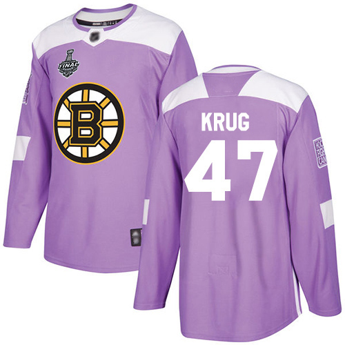 Personalized Bruins #47 Torey Krug Purple Authentic Fights Cancer Stanley Cup Final Bound Youth Stitched Hockey Jersey