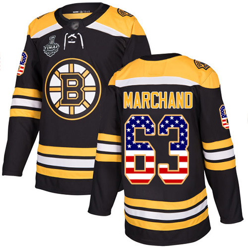 Personalized Bruins #63 Brad Marchand Black Home Authentic USA Flag Stanley Cup Final Bound Youth Stitched Hockey Jersey