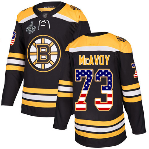 Personalized Bruins #73 Charlie McAvoy Black Home Authentic USA Flag Stanley Cup Final Bound Youth Stitched Hockey Jersey
