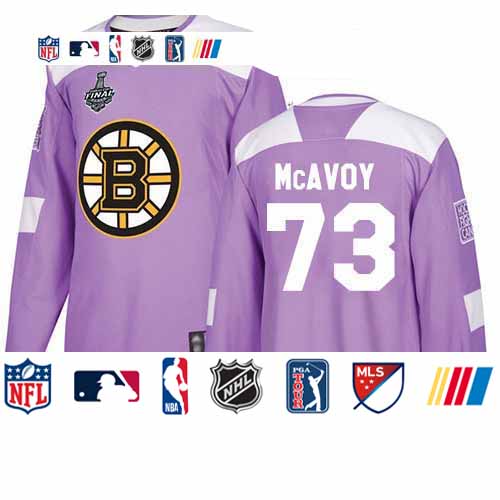 Personalized Bruins #73 Charlie McAvoy Purple Authentic Fights Cancer Stanley Cup Final Bound Youth Stitched Hockey Jersey