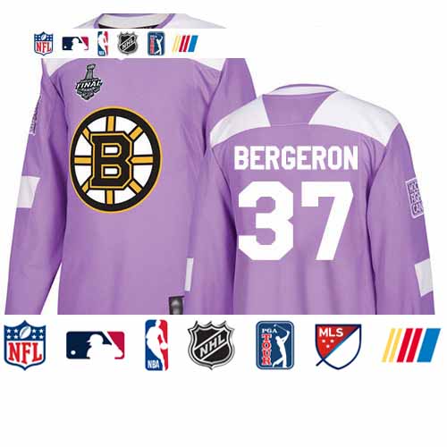 Personalized Bruins #37 Patrice Bergeron Purple Authentic Fights Cancer Stanley Cup Final Bound Youth Stitched Hockey Jersey