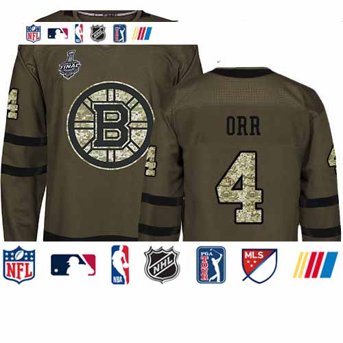 Personalized Bruins #4 Bobby Orr Green Salute to Service Stanley Cup Final Bound Youth Stitched Hockey Jersey