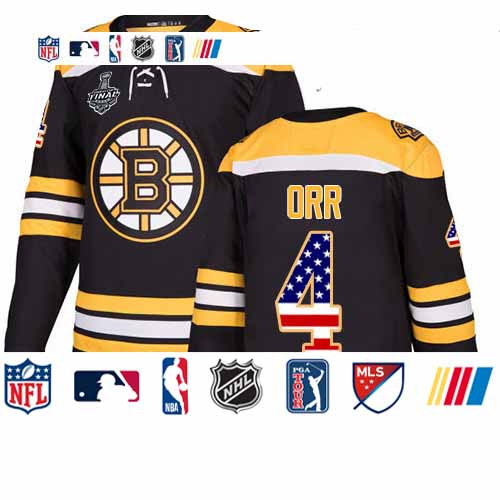 Personalized Bruins #4 Bobby Orr Black Home Authentic USA Flag Stanley Cup Final Bound Youth Stitched Hockey Jersey