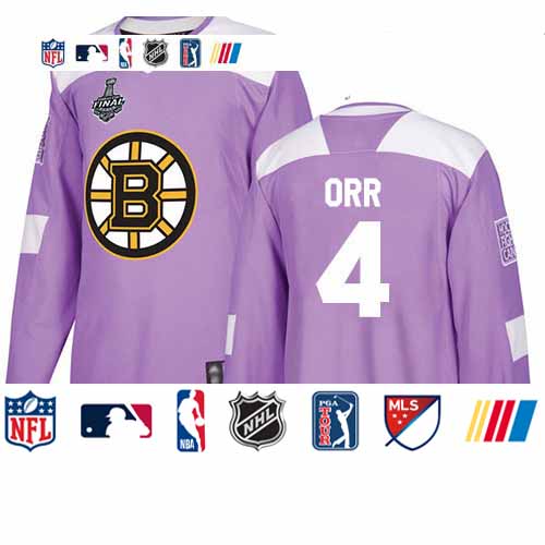 Personalized Bruins #4 Bobby Orr Purple Authentic Fights Cancer Stanley Cup Final Bound Youth Stitched Hockey Jersey