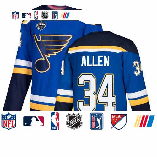 Personalized Blues #34 Jake Allen Blue Home Authentic Stanley Cup Final Bound Stitched Youth Hockey Jersey