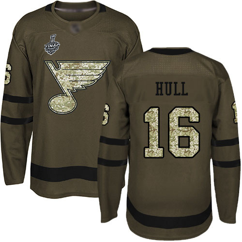 Personalized Blues #16 Brett Hull Green Salute to Service Stanley Cup Final Bound Stitched Youth Hockey Jersey