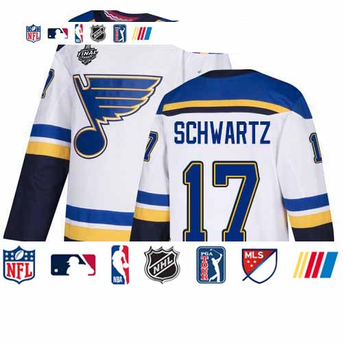 Personalized Blues #17 Jaden Schwartz White Road Authentic Stanley Cup Final Bound Stitched Youth Hockey Jersey