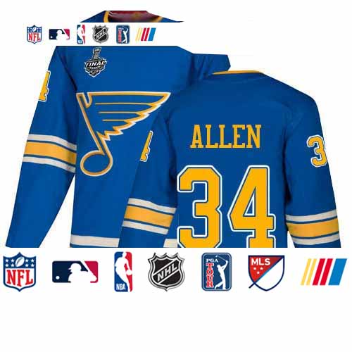 Personalized Blues #34 Jake Allen Blue Alternate Authentic Stanley Cup Final Bound Stitched Youth Hockey Jersey