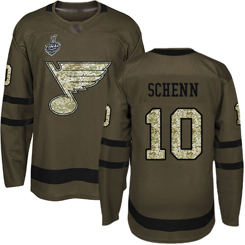 Personalized Blues #10 Brayden Schenn Green Salute to Service Stanley Cup Final Bound Stitched Youth Hockey Jersey