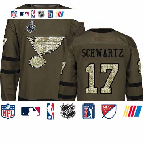 Personalized Blues #17 Jaden Schwartz Green Salute to Service Stanley Cup Final Bound Stitched Youth Hockey Jersey