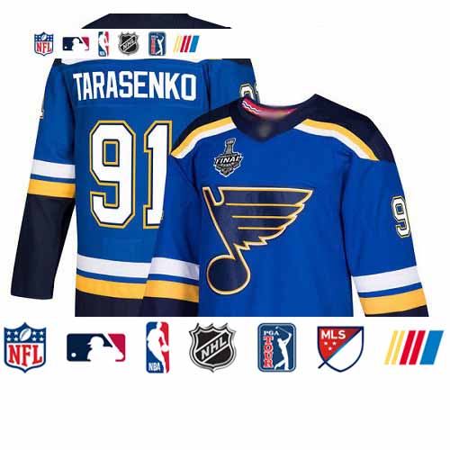 Personalized Blues #91 Vladimir Tarasenko Blue Home Authentic Stanley Cup Final Bound Stitched Youth Hockey Jersey
