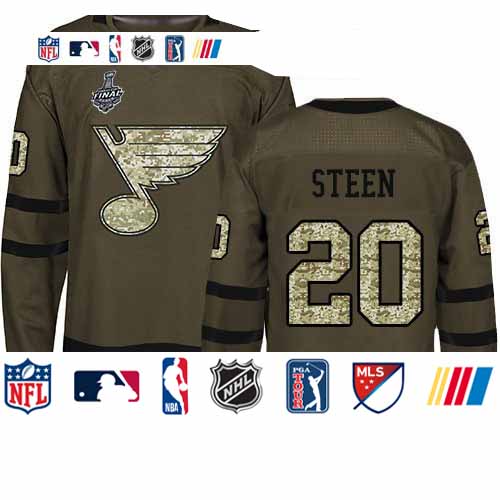 Personalized Blues #20 Alexander Steen Green Salute to Service Stanley Cup Final Bound Stitched Youth Hockey Jersey