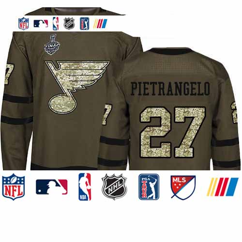 Personalized Blues #27 Alex Pietrangelo Green Salute to Service Stanley Cup Final Bound Stitched Youth Hockey Jersey