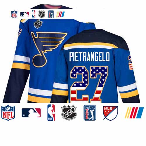 Personalized Blues #27 Alex Pietrangelo Blue Home Authentic USA Flag Stanley Cup Final Bound Stitched Youth Hockey Jersey