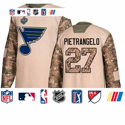 Personalized Blues #27 Alex Pietrangelo Camo Authentic 2017 Veterans Day Stanley Cup Final Bound Stitched Youth Hockey Jersey