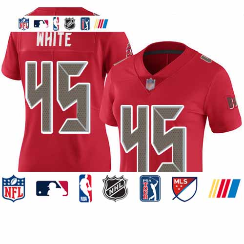 Personalized Buccaneers #45 Devin White Red Women’s Stitched Football Limited Rush Jersey