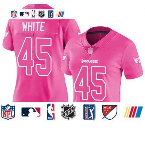 Personalized Buccaneers #45 Devin White Pink Women’s Stitched Football Limited Rush Fashion Jersey