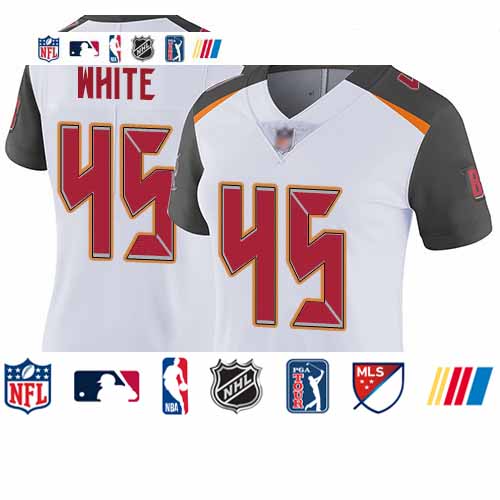 Personalized Buccaneers #45 Devin White White Women’s Stitched Football Untouchable Limited Jersey