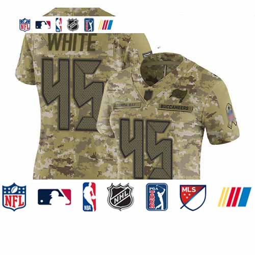 Personalized Buccaneers #45 Devin White Camo Women’s Stitched Football Limited 2018 Salute to Service Jersey