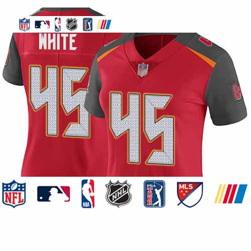 Personalized Buccaneers #45 Devin White Red Team Color Women’s Stitched Football Untouchable Limited Jersey