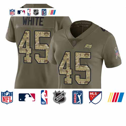 Personalized Buccaneers #45 Devin White Olive Camo Women’s Stitched Football Limited 2017 Salute to Service Jersey