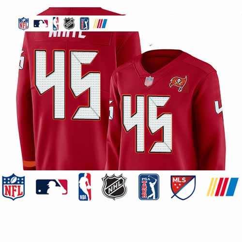 Personalized Buccaneers #45 Devin White Red Team Color Women’s Stitched Football Limited Therma Long Sleeve Jersey