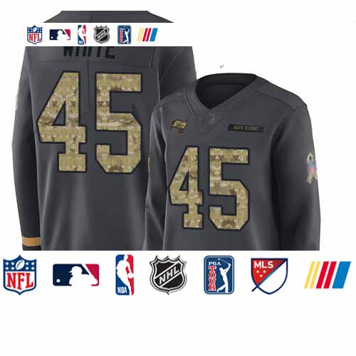 Personalized Buccaneers #45 Devin White Anthracite Salute to Service Women’s Stitched Football Limited Therma Long Sleeve Jersey