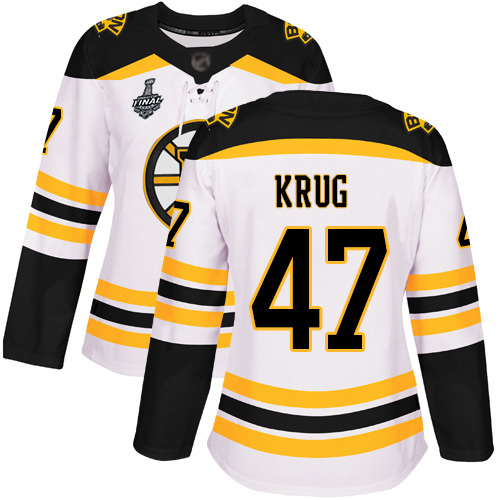 Personalized Bruins #47 Torey Krug White Road Authentic Stanley Cup Final Bound Women’s Stitched Hockey Jersey