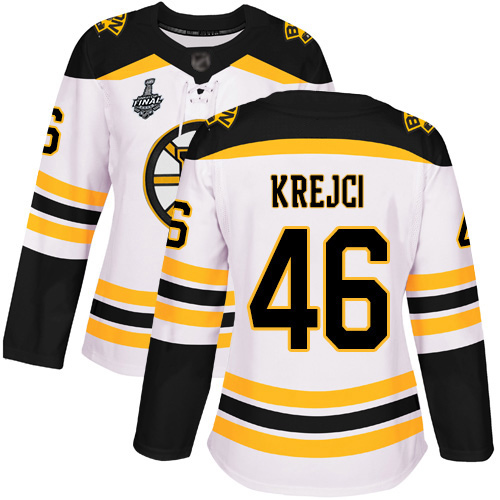 Personalized Bruins #46 David Krejci White Road Authentic Stanley Cup Final Bound Women’s Stitched Hockey Jersey