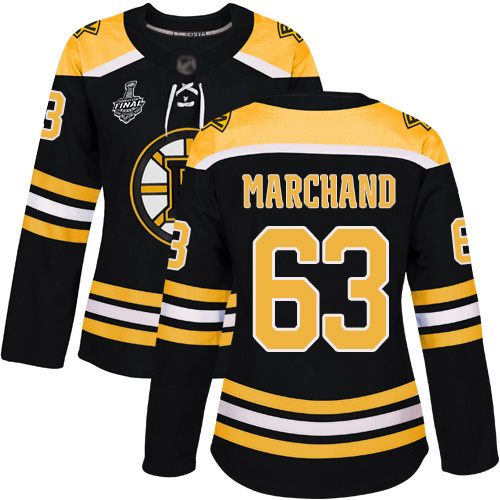 Personalized Bruins #63 Brad Marchand Black Home Authentic Stanley Cup Final Bound Women’s Stitched Hockey Jersey