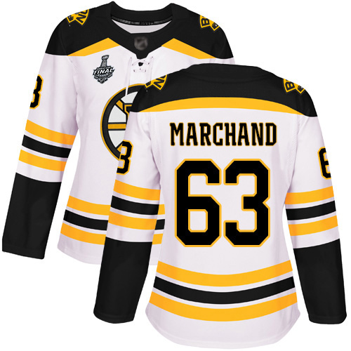 Personalized Bruins #63 Brad Marchand White Road Authentic Stanley Cup Final Bound Women’s Stitched Hockey Jersey