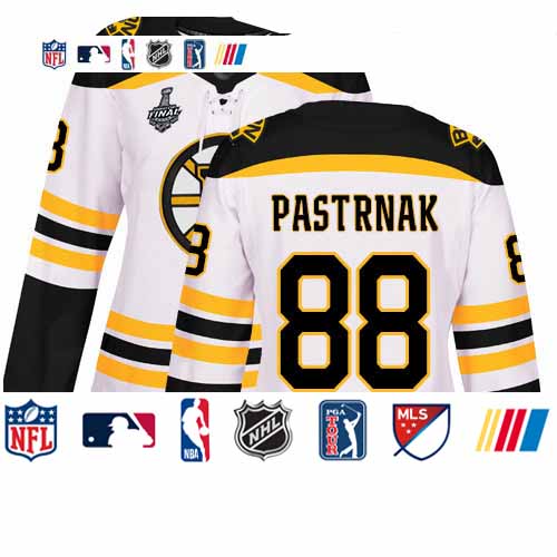 Personalized Bruins #88 David Pastrnak White Road Authentic Stanley Cup Final Bound Women’s Stitched Hockey Jersey