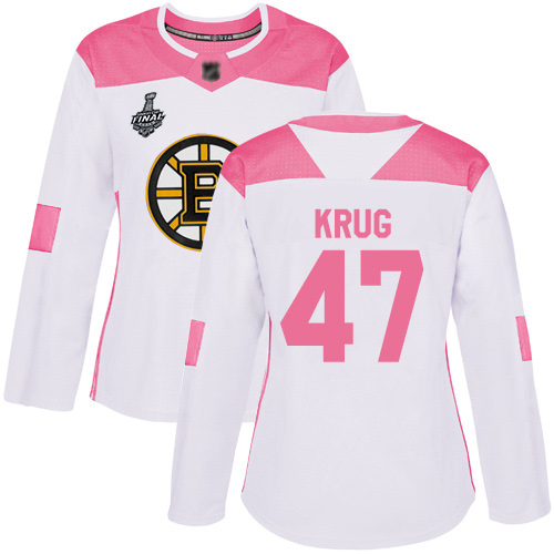Personalized Bruins #47 Torey Krug White Pink Authentic Fashion Stanley Cup Final Bound Women’s Stitched Hockey Jersey